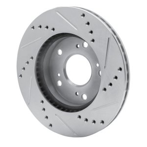 Acura ILX Brake Rotor (1) - Front Left - R1 Concepts - Drilled & Slotted - Silver - `12-`15